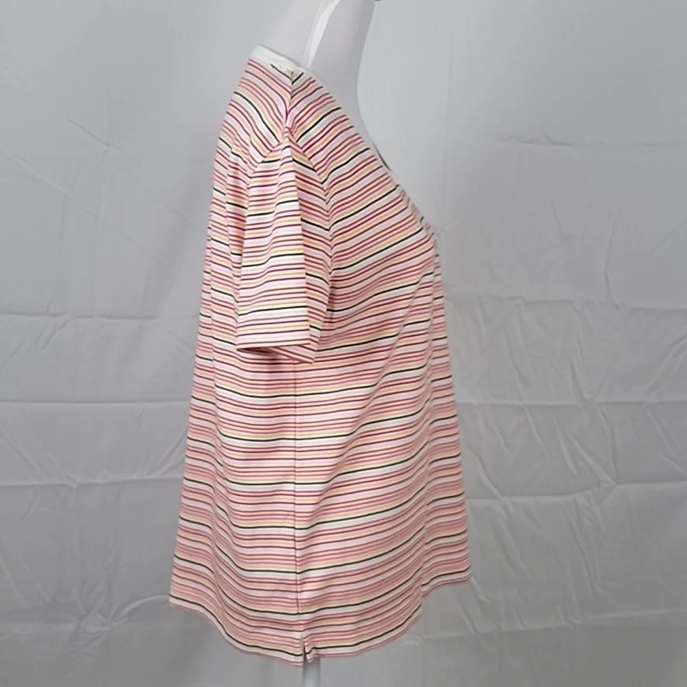 Kim Rogers Size M Multi Color Stripe V Neck Short Sleeve T Shirt, NEW with Tags